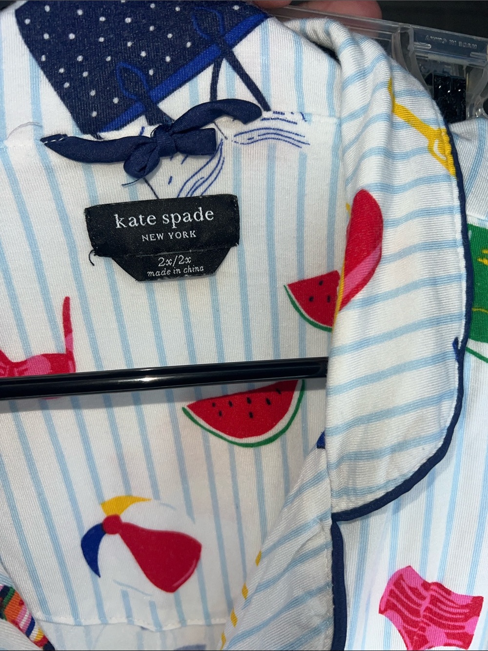 Kate Spade Striped Short Sleeve Pajama Set with Colorful Icons Beach theme - Picture 3 of 3